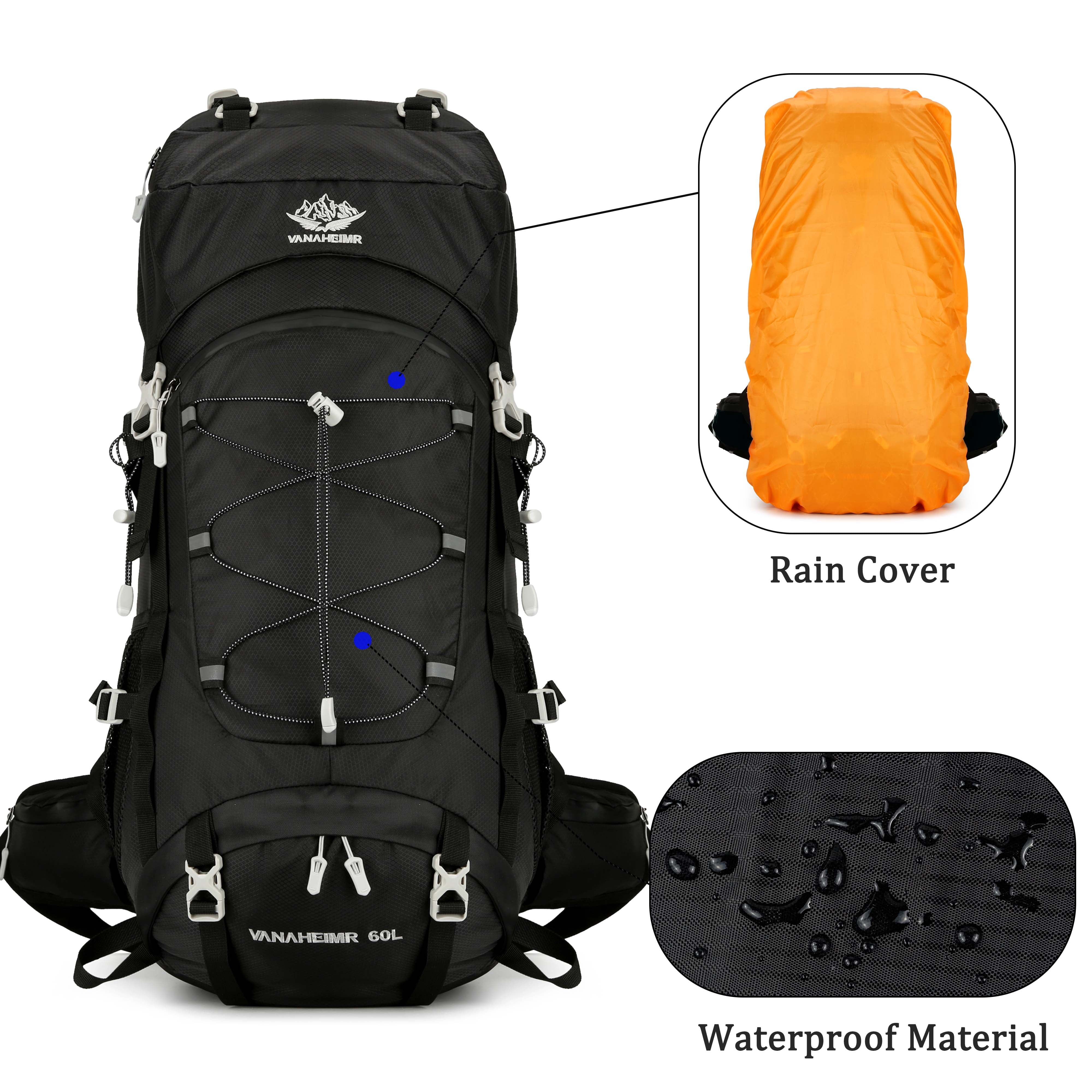 60L Travel Hiking Camping Backpack with Rain Cover, Backpack Water Resistant,Climbing Backpack for Men Women