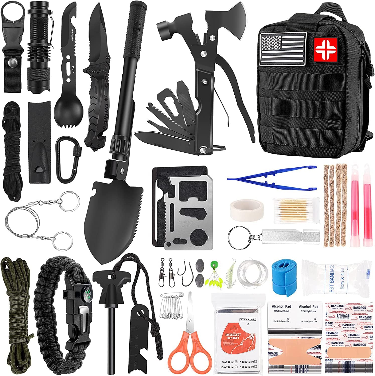 Survival Kit and First Aid Kit, 142Pcs Survival Gear and Equipment with Molle Pouch
