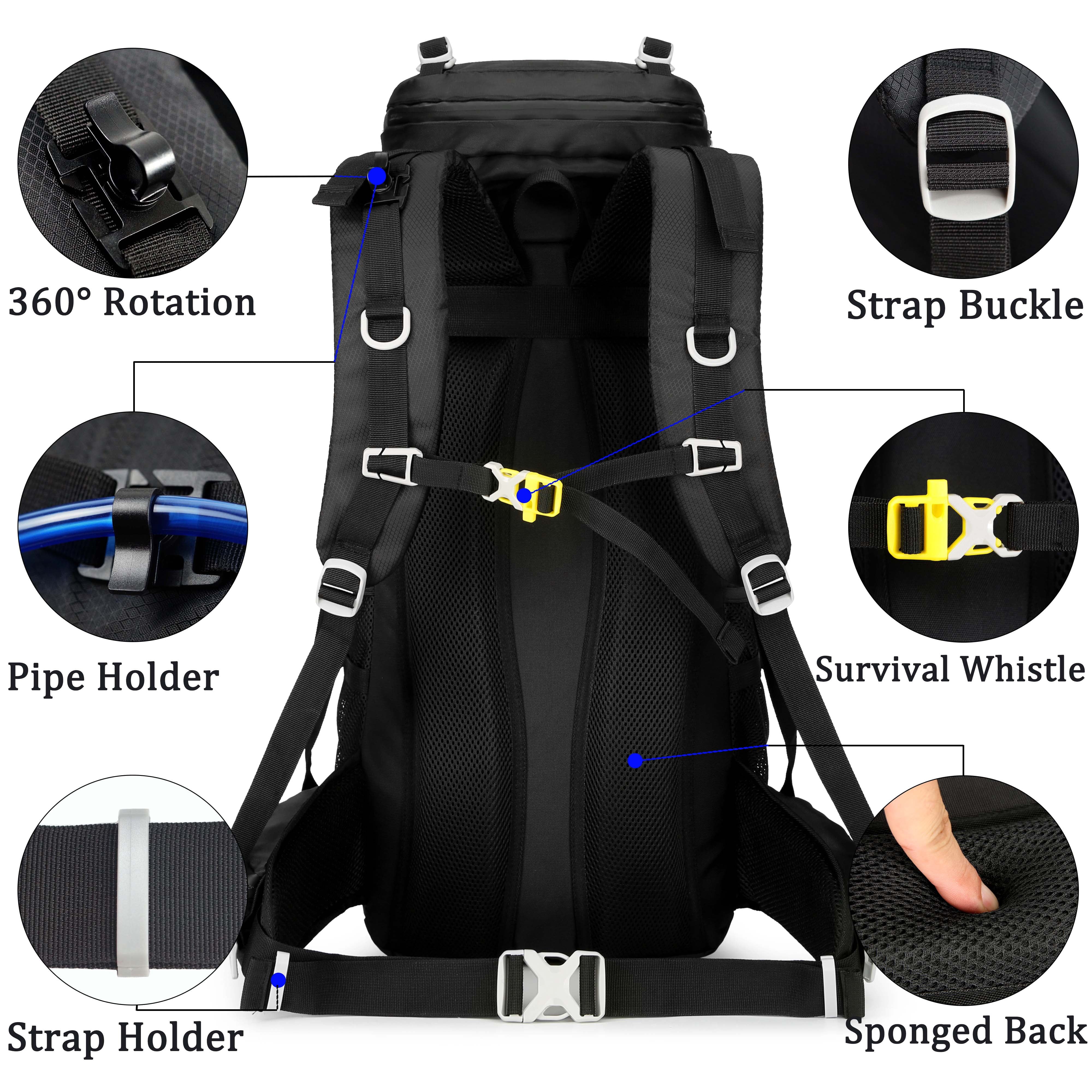 60L Travel Hiking Camping Backpack with Rain Cover, Backpack Water Resistant,Climbing Backpack for Men Women